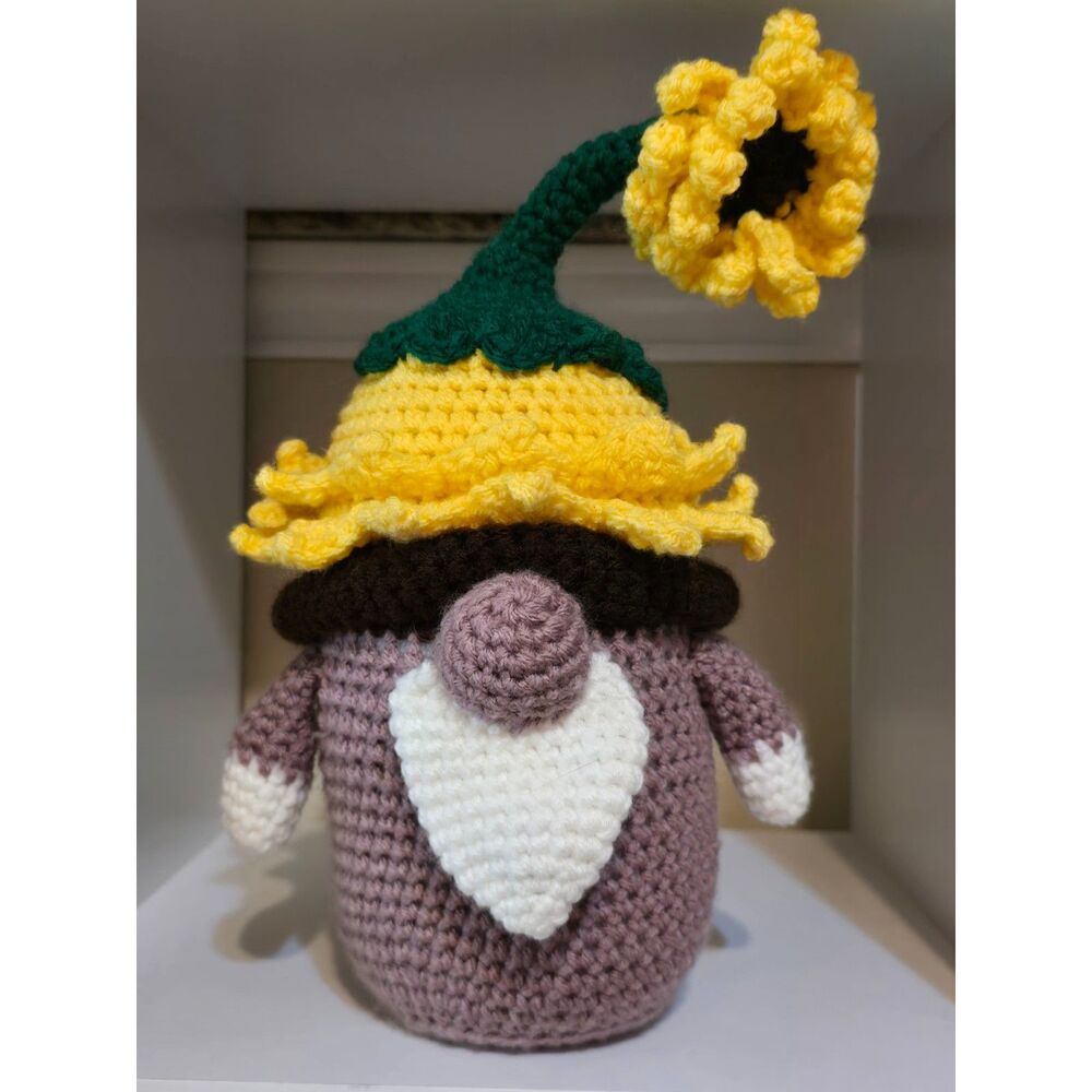Handmade Crochet Sunflower Gnome 11" Tall Unique Home Decor